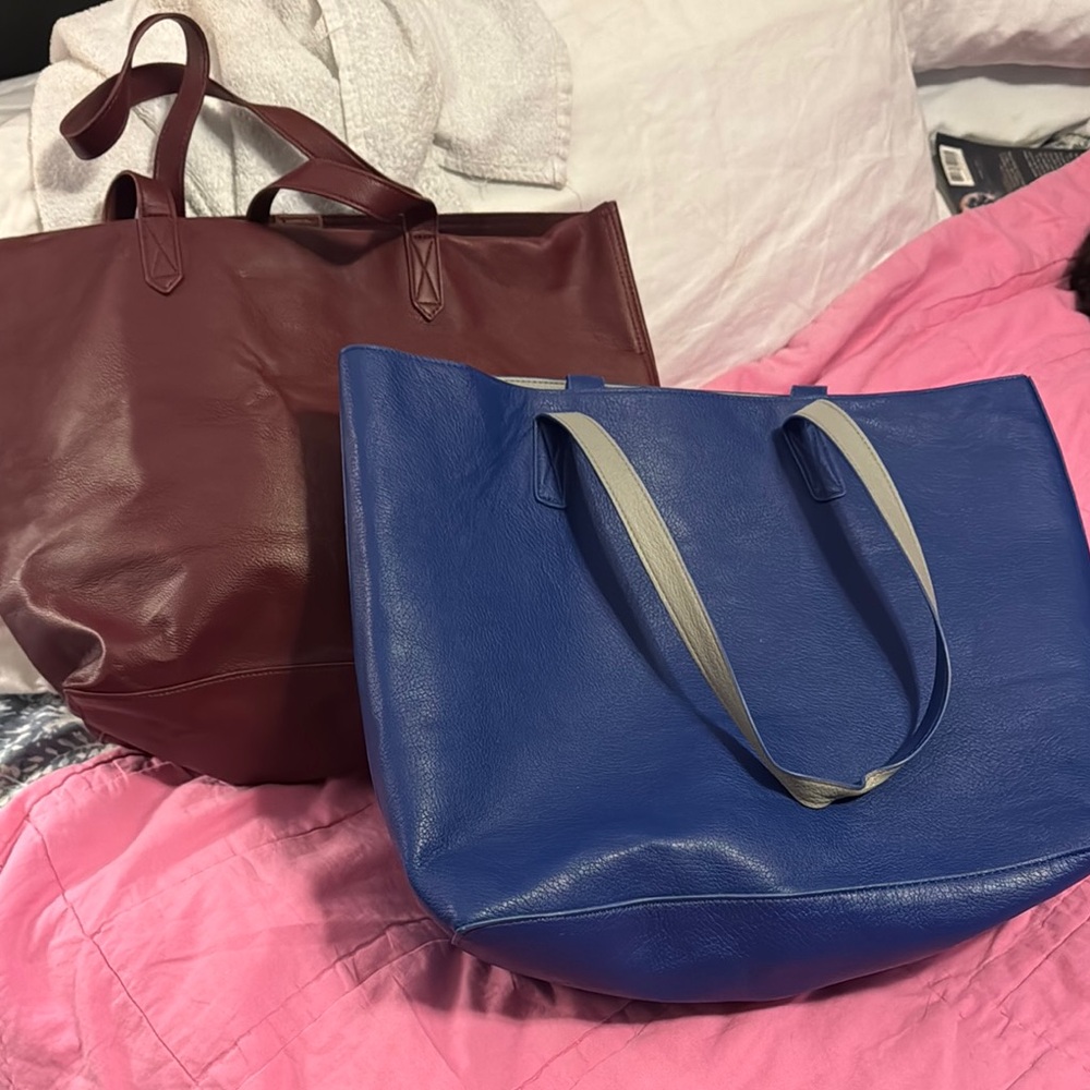 Elegant Blue and Burgundy Leather Tote Bags from Old Navy